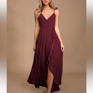 Lulus Here's To Us Burgundy High-Low Wrap Dress Size Small